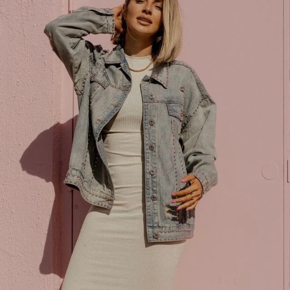 Oversized distressed denim jacket